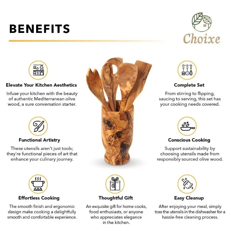 Olive Wood Kitchen Utensils Set