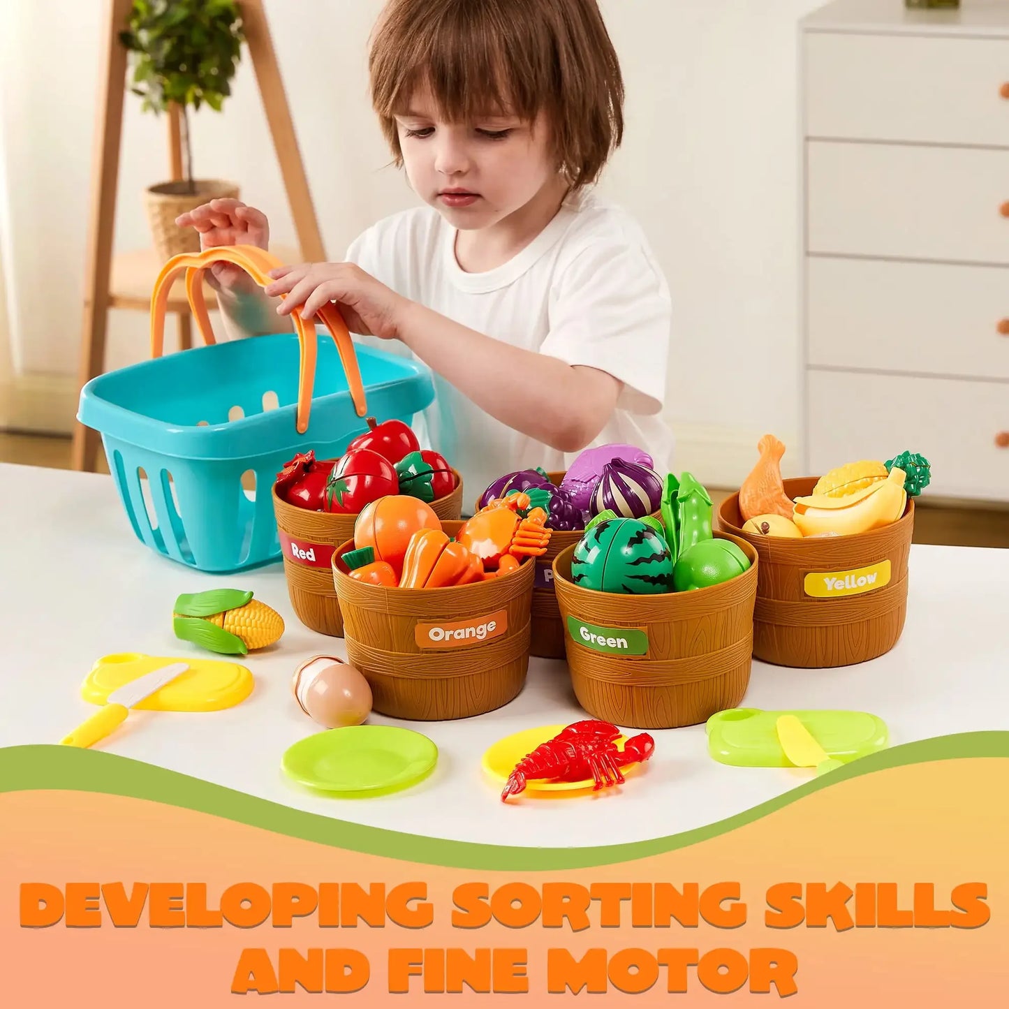 60 pcs Play Food Set for Kids Kitchen
