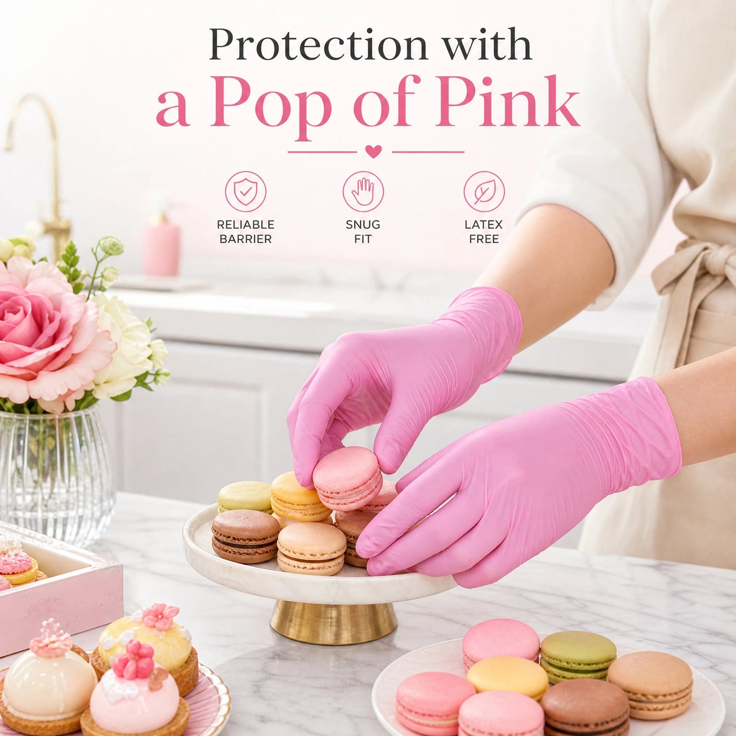 Simple Pink Nitrile Gloves 100Pcs,