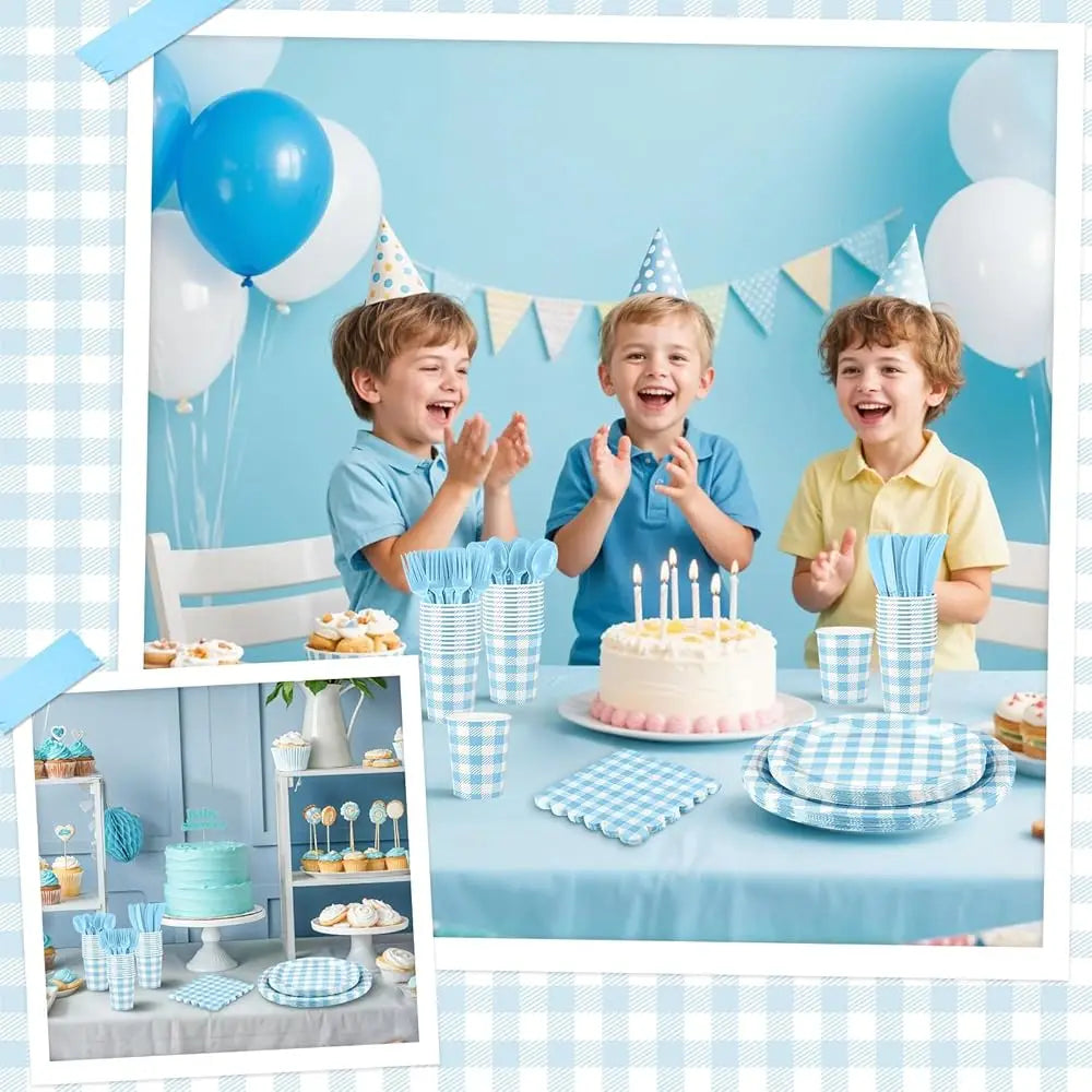 175 Pcs Gingham Party Supplies