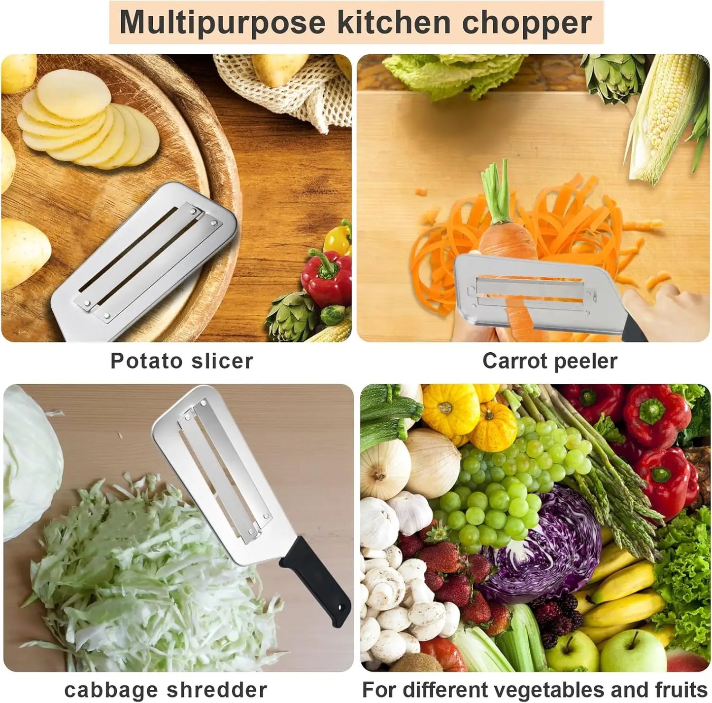Stainless Steel Dual Blade Julienne Cutter, Cabbage Shredder for Coleslaw,