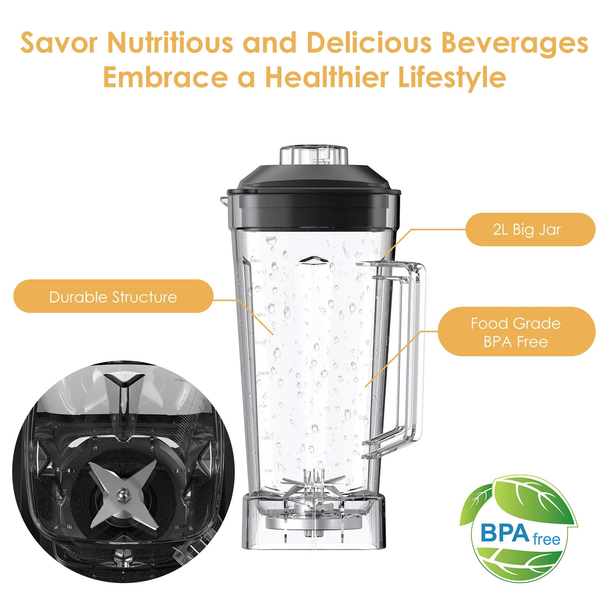 BPA Free 3HP 2200W Heavy Duty Commercial Grade Blender