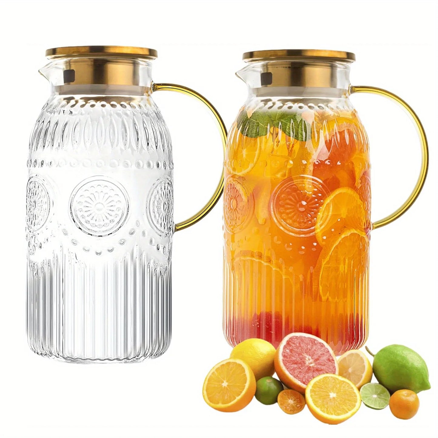 Amzcku 68oz/2 Liter Glass Pitcher with Lid - Vintage Water Jug,