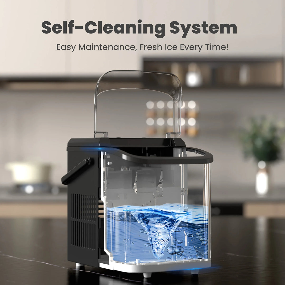 Countertop Ice Maker with Handle 9 Bullet Ice Cubes Ready in 6 Mins