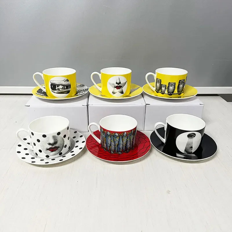 Face series bone porcelain coffee cup saucer