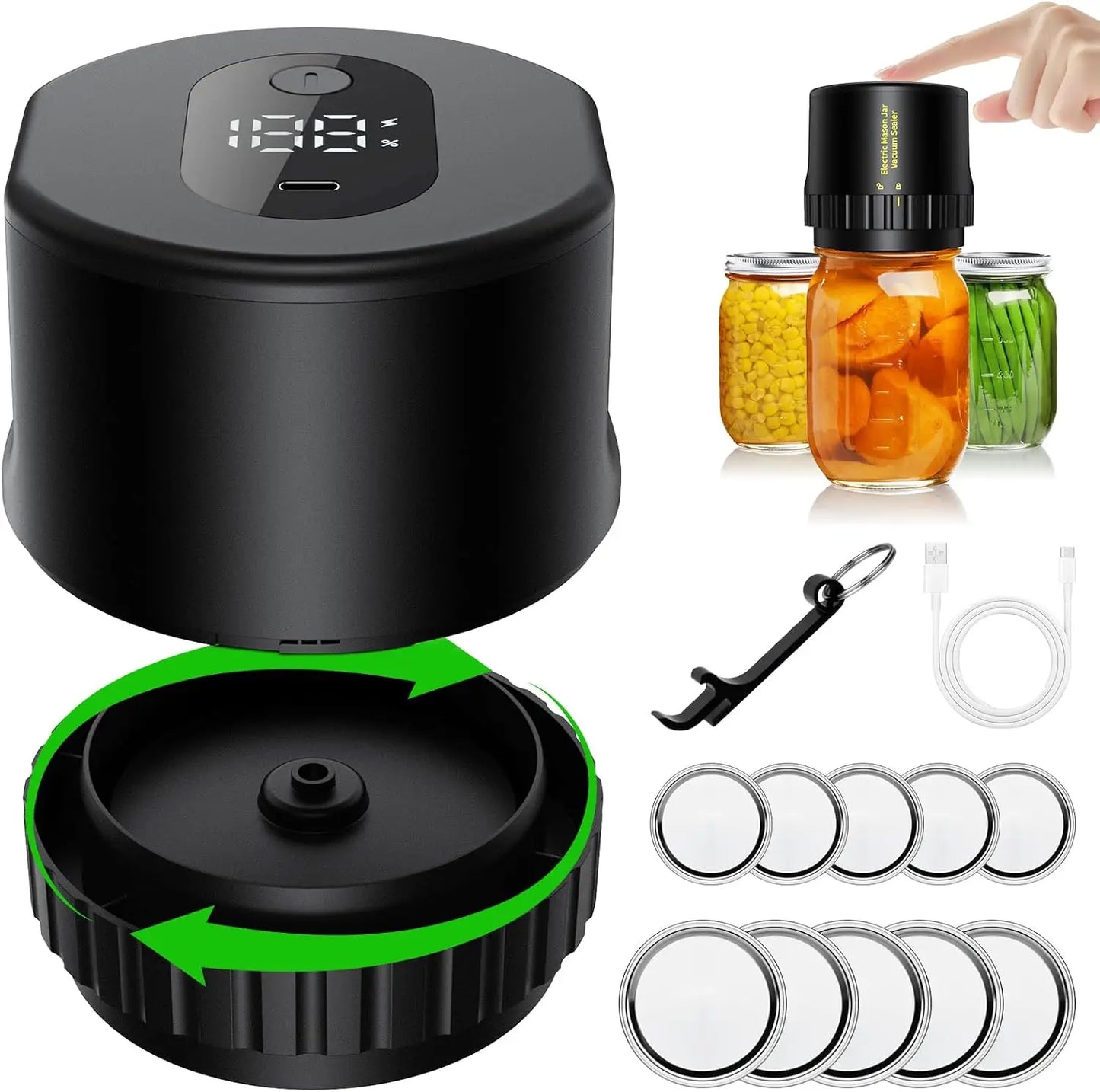 Electric Mason Jar Vacuum Sealer Kit - Upgrade Automatic Vacuum Sealer With External Assembly Vacuum Pump, Mason Jar Vacuum Seal