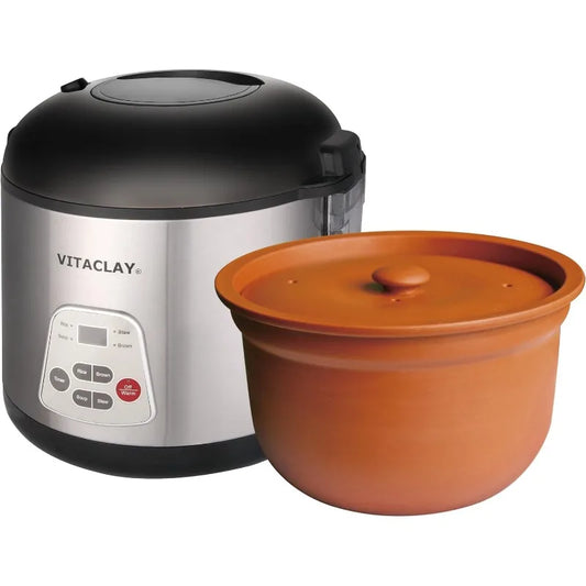 Vitaclay Smart Organic Clay Rice Cooker & Slow Cooker, Toxin Free Clay Electric Pot,Slow Cooker,Soup Maker,Stew Pot,6 cup/3.2 qt