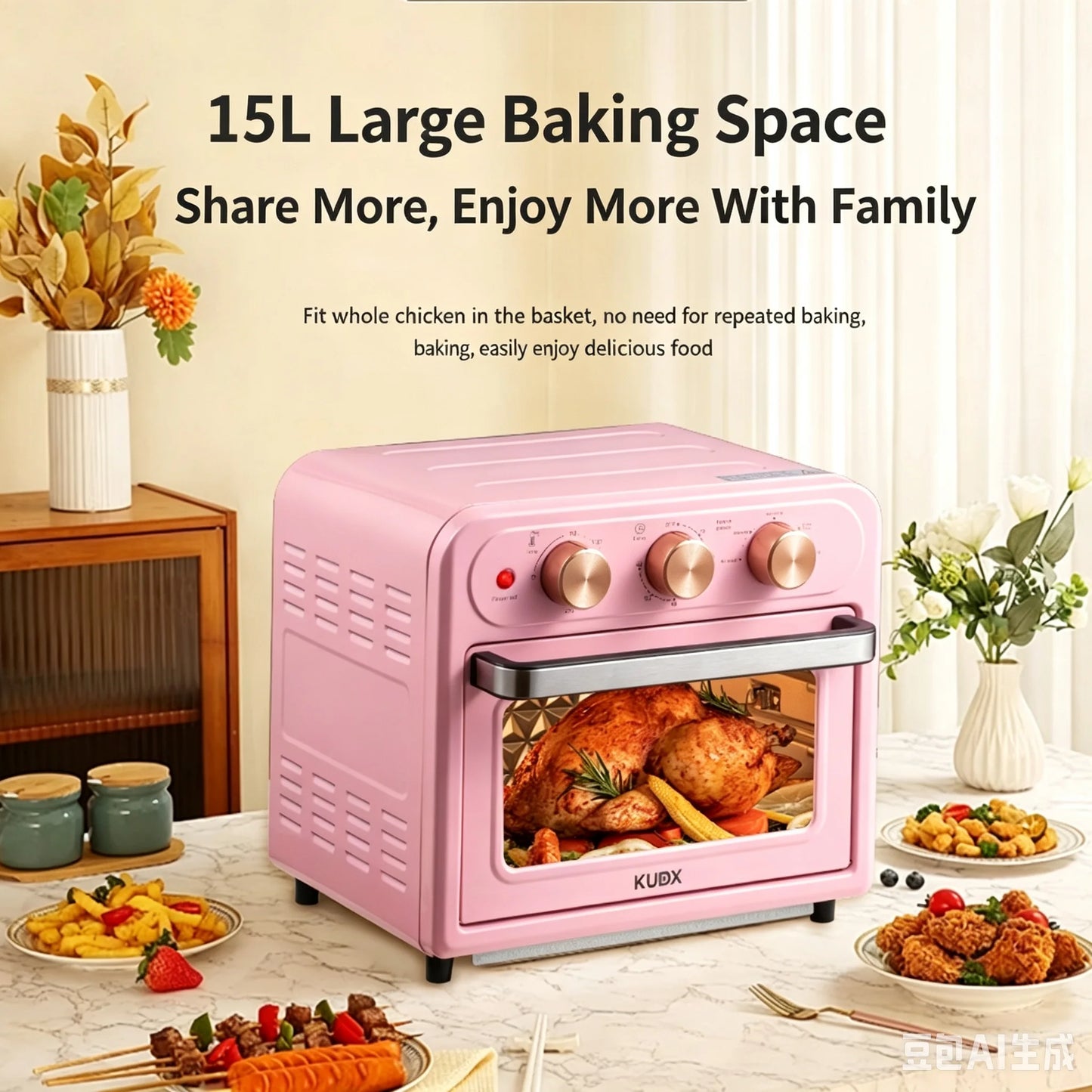15L Visible Air Fryer Oven Retro Pink