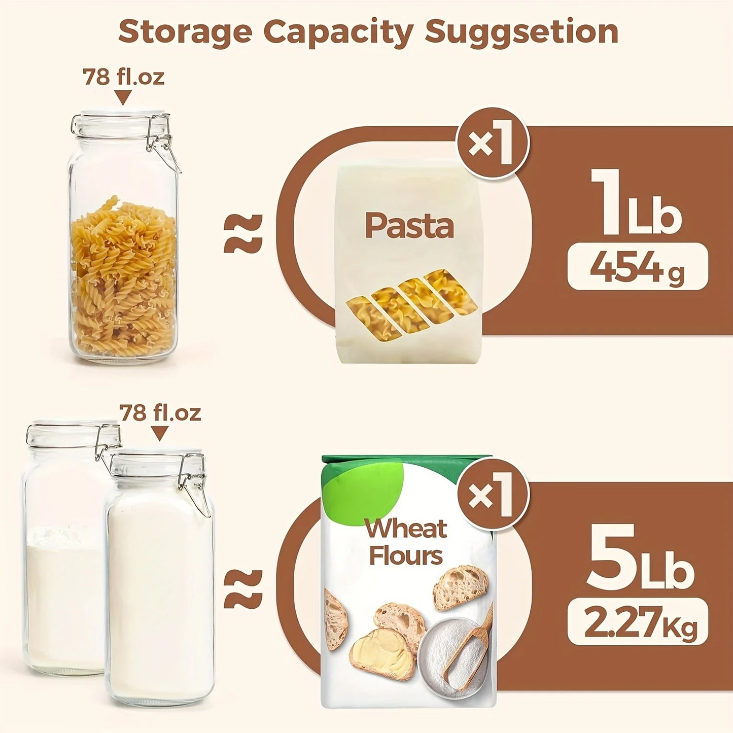 Airtight Glass Canister Set Of 3 with Lids 78oz Food Storage Jar Square -