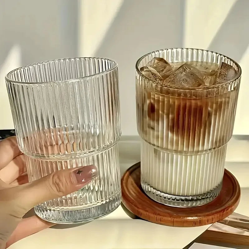 6pcs, 200ml/6.8oz Stackable Ribbed Glass Cups