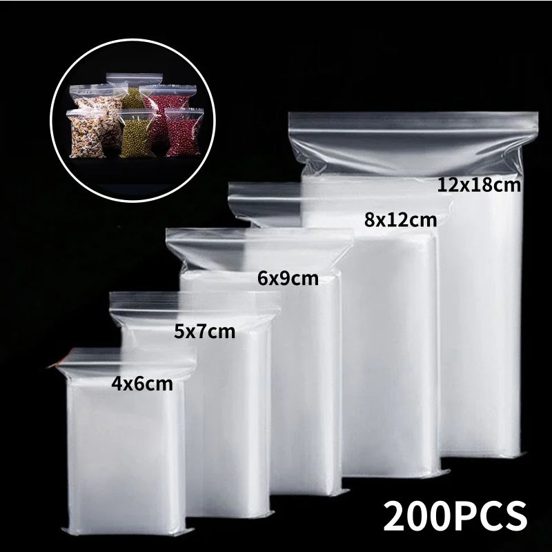 200/100PCS Transparent Zip Bags Food