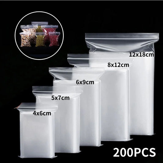 200/100PCS Transparent Zip Bags Food