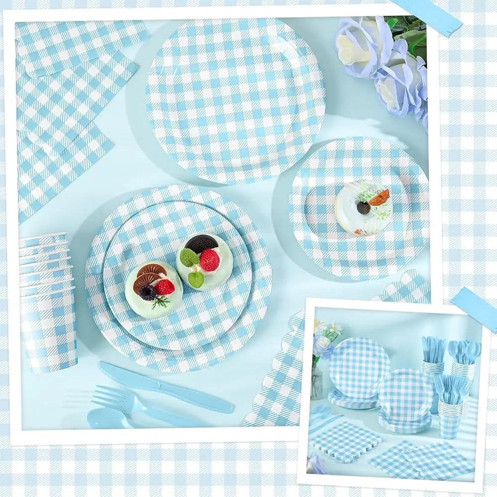 175 Pcs Gingham Party Supplies