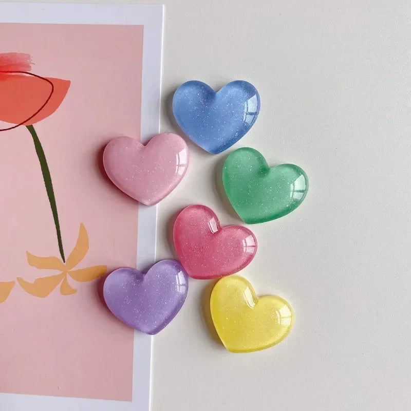6pcs Glitter Colored Loving Heart Fridge Magnet
