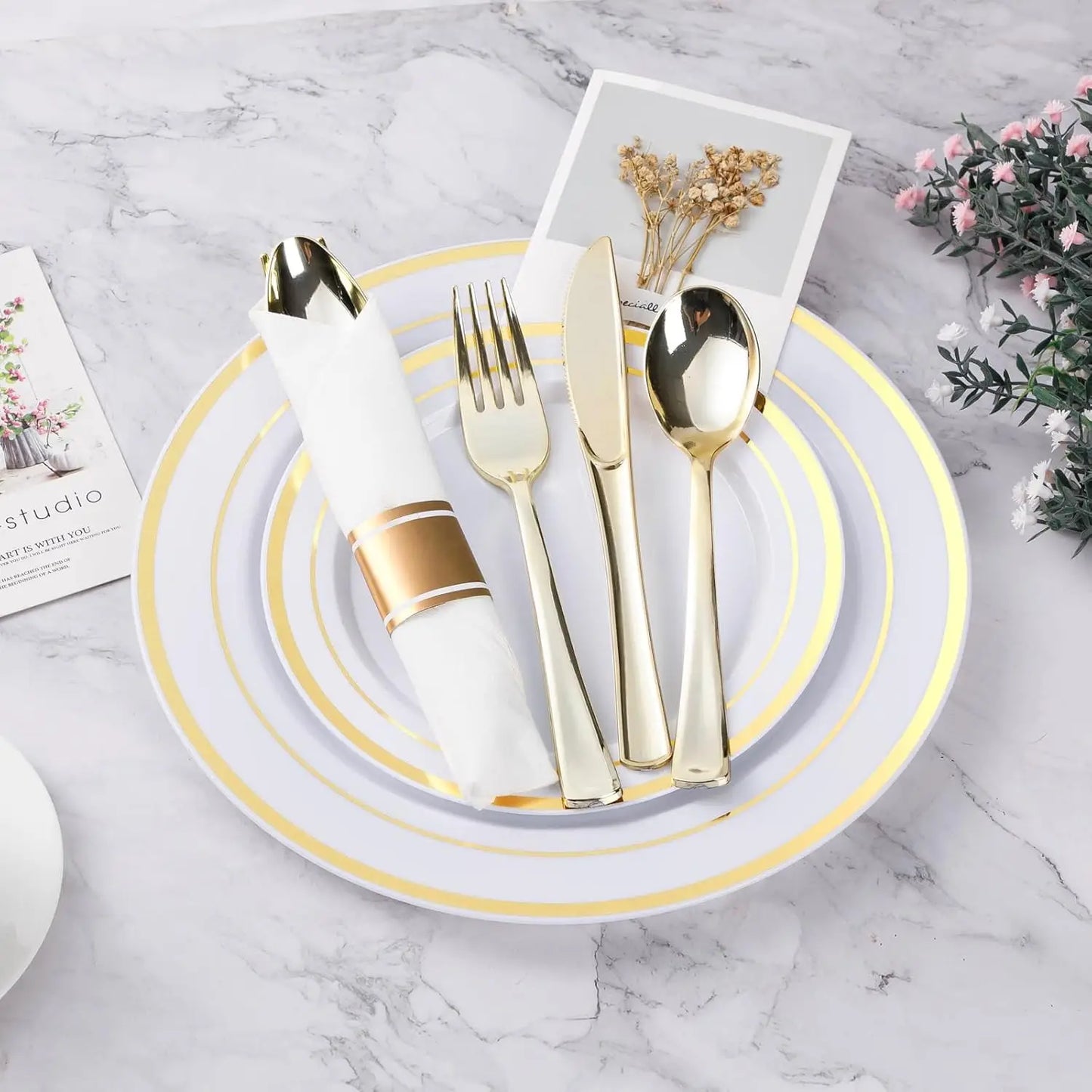 Gold Plastic Dinnerware Set