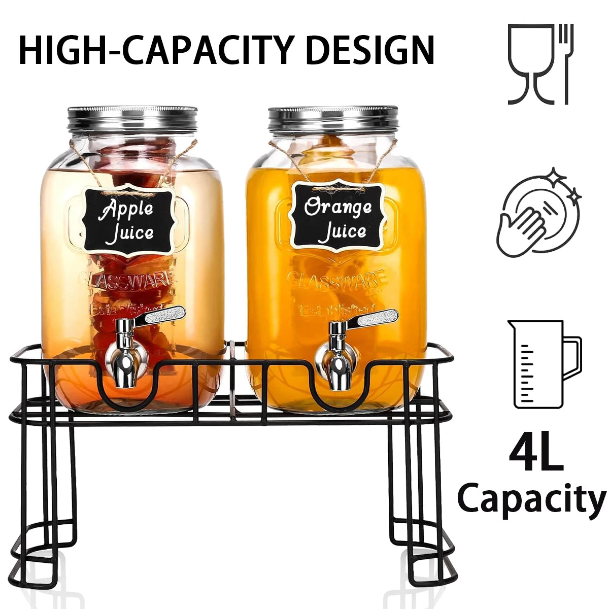 Drink Dispenser 2 Packs 1 Gallon Glass with Stand