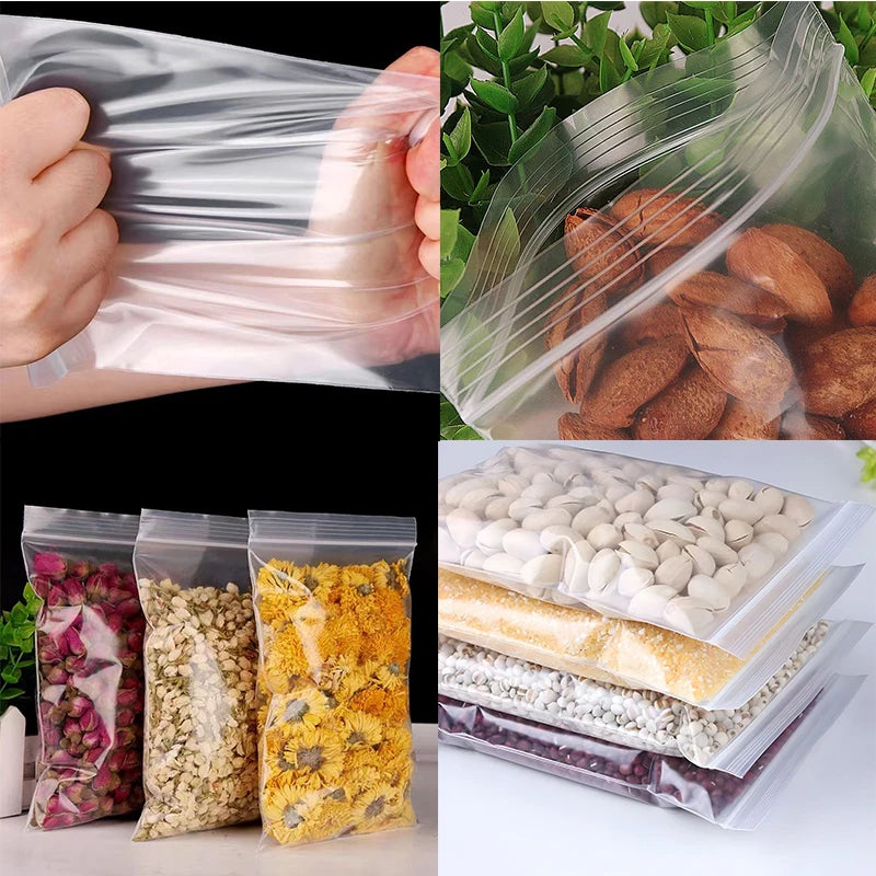 200/100PCS Transparent Zip Bags Food