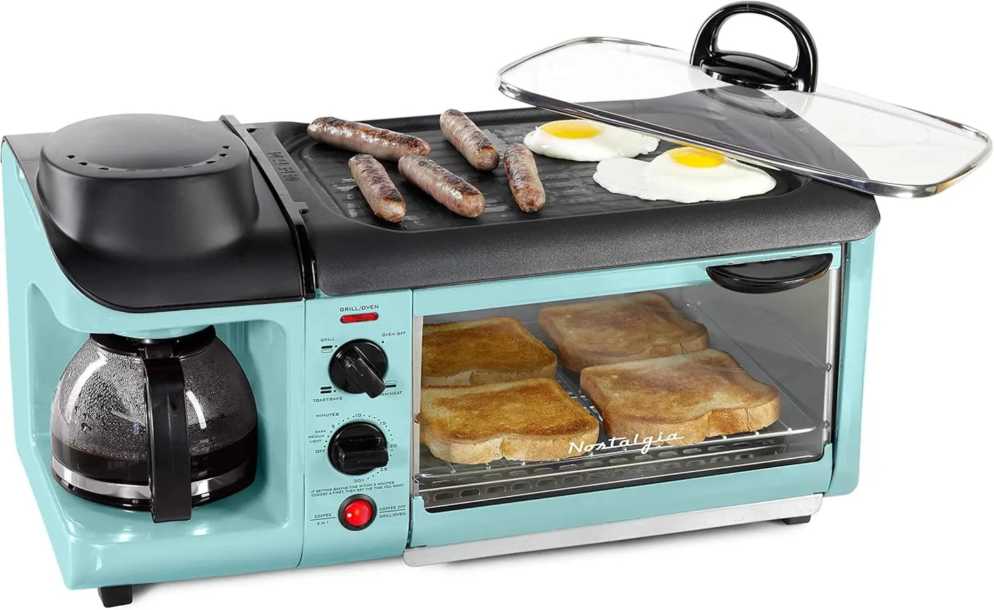 3-in-1 Breakfast Station with Coffee Maker, Griddle, and Toaster Oven