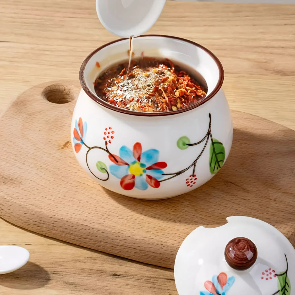 3pcs Hand-Painted Ceramic Salt & Sugar Jars Suitable Storage,