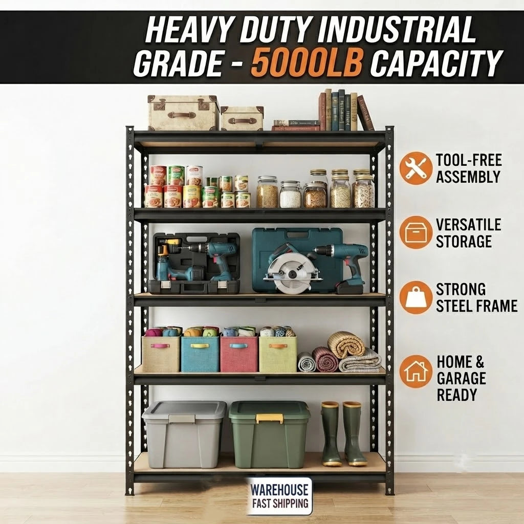 27.6'W X 60'H 5-Tier Garage Shelving Unit,