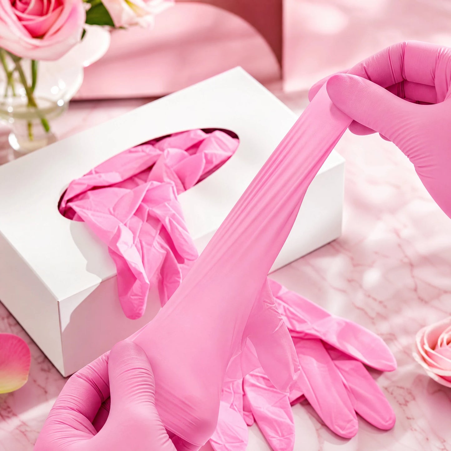 Simple Pink Nitrile Gloves 100Pcs,
