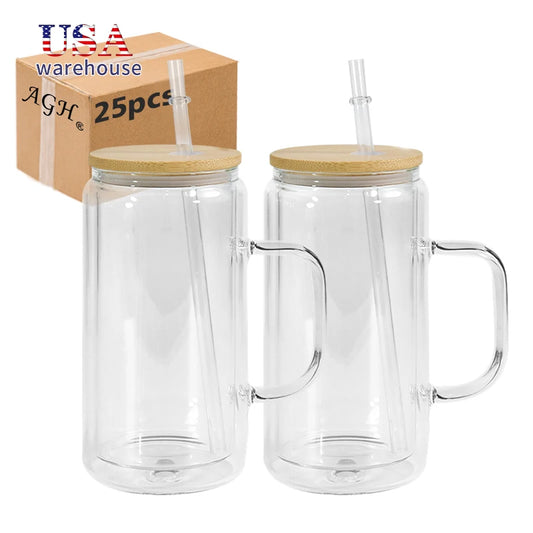 25pcs Pack 16oz Clear Double-Walled Glass Drinkware