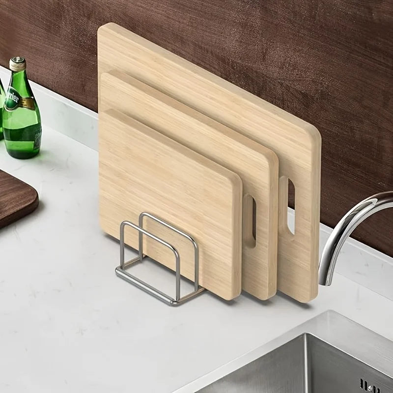 Space-Saving Stainless Steel Pot Lid and Cutting Board Organizer Combo -