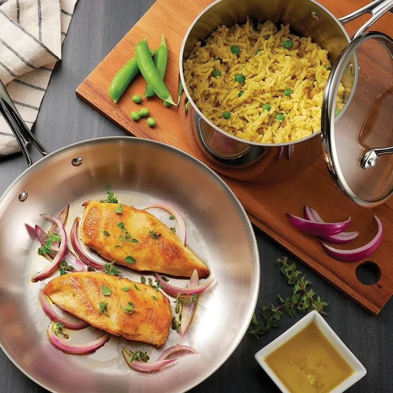 Tramontina Tri-Ply Clad Stainless Steel 14-Piece Cookware Set with Glass Lids,