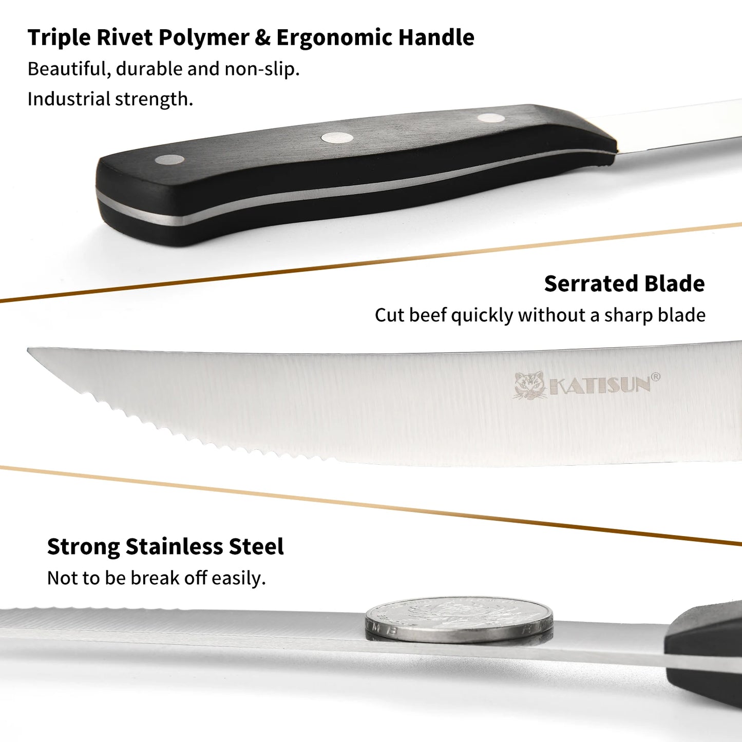 8 Pieces 5 Inch Steak Knives Set, Pointed Tip Serrated Steak Knives
