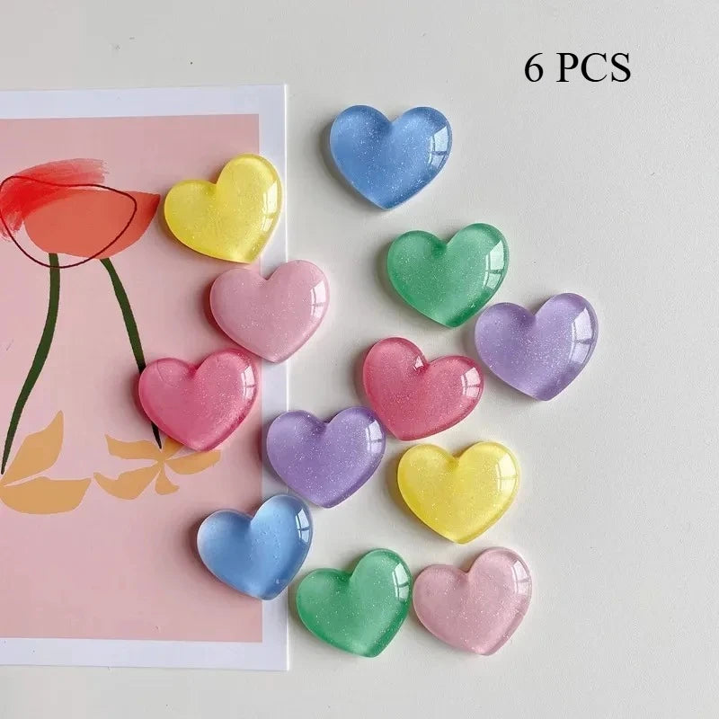 6pcs Glitter Colored Loving Heart Fridge Magnet