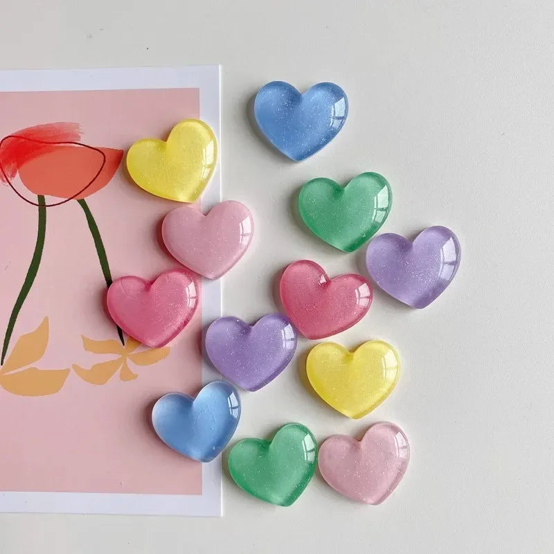 6pcs Glitter Colored Loving Heart Fridge Magnet