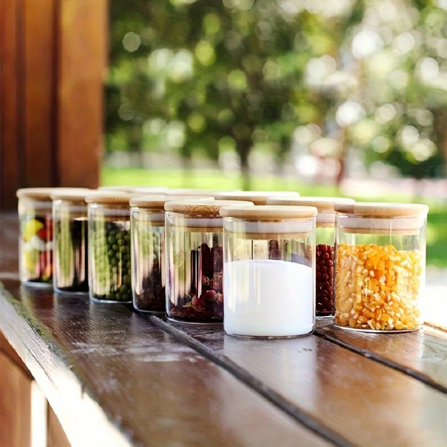 Bamboo Lid Glass Spice Jar Set Of 12,