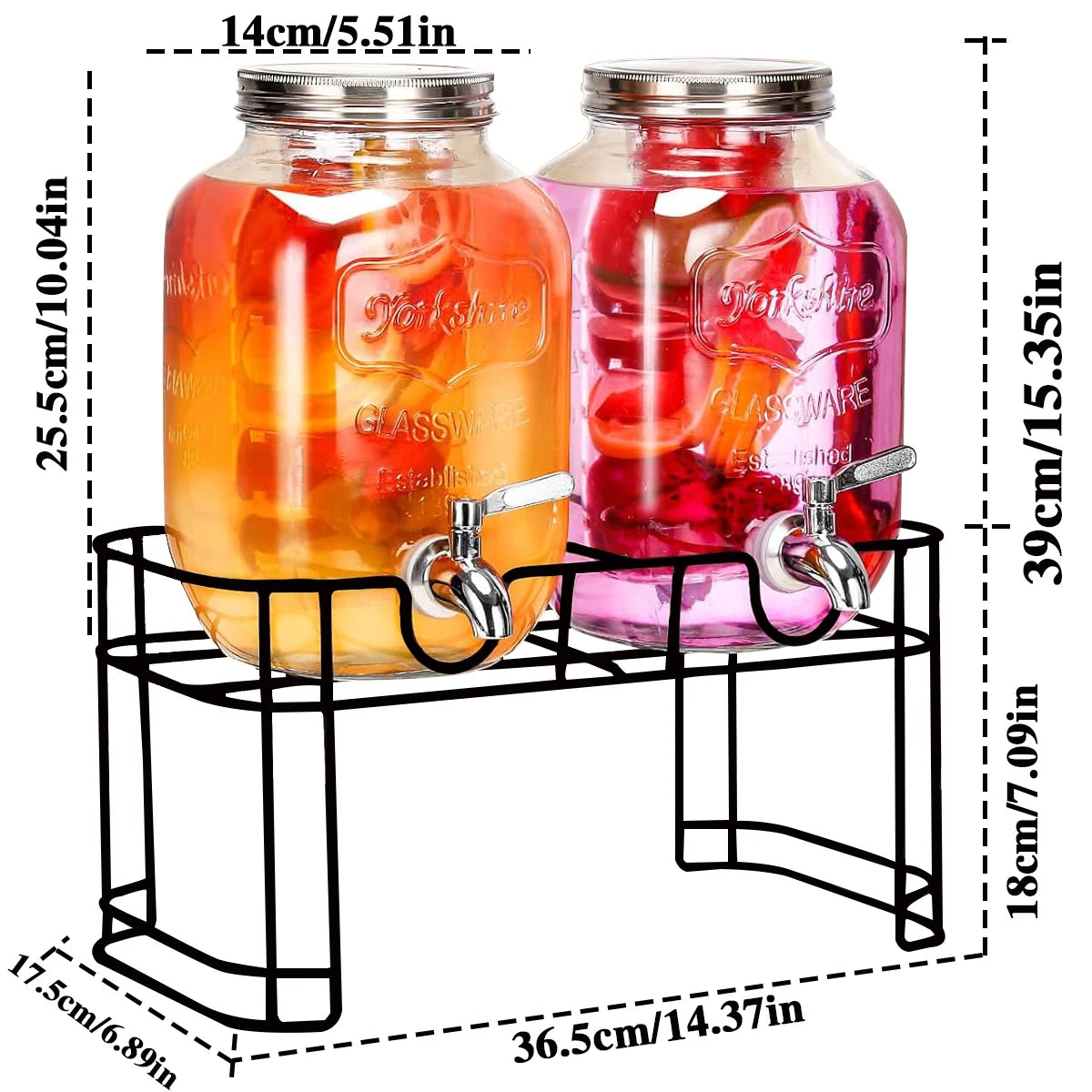 Drink Dispenser 2 Packs 1 Gallon Glass with Stand