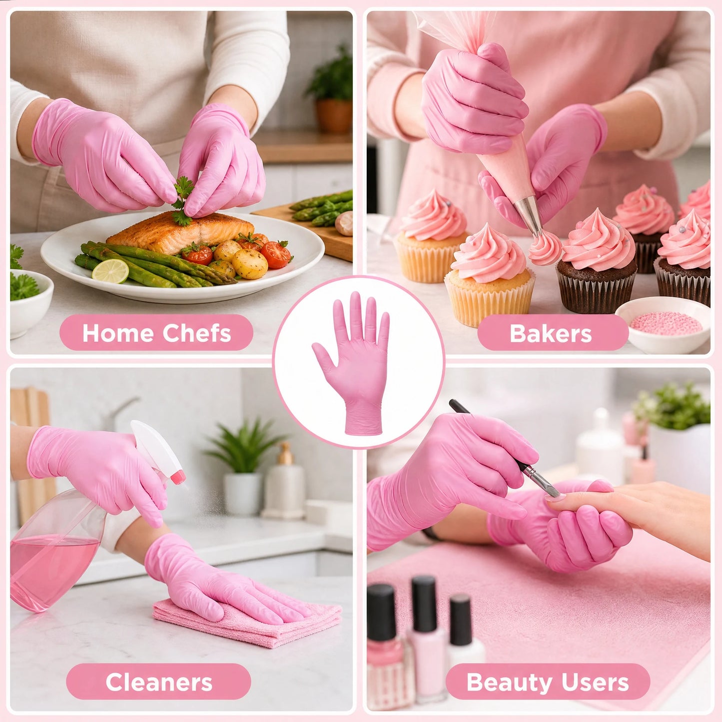 Simple Pink Nitrile Gloves 100Pcs,