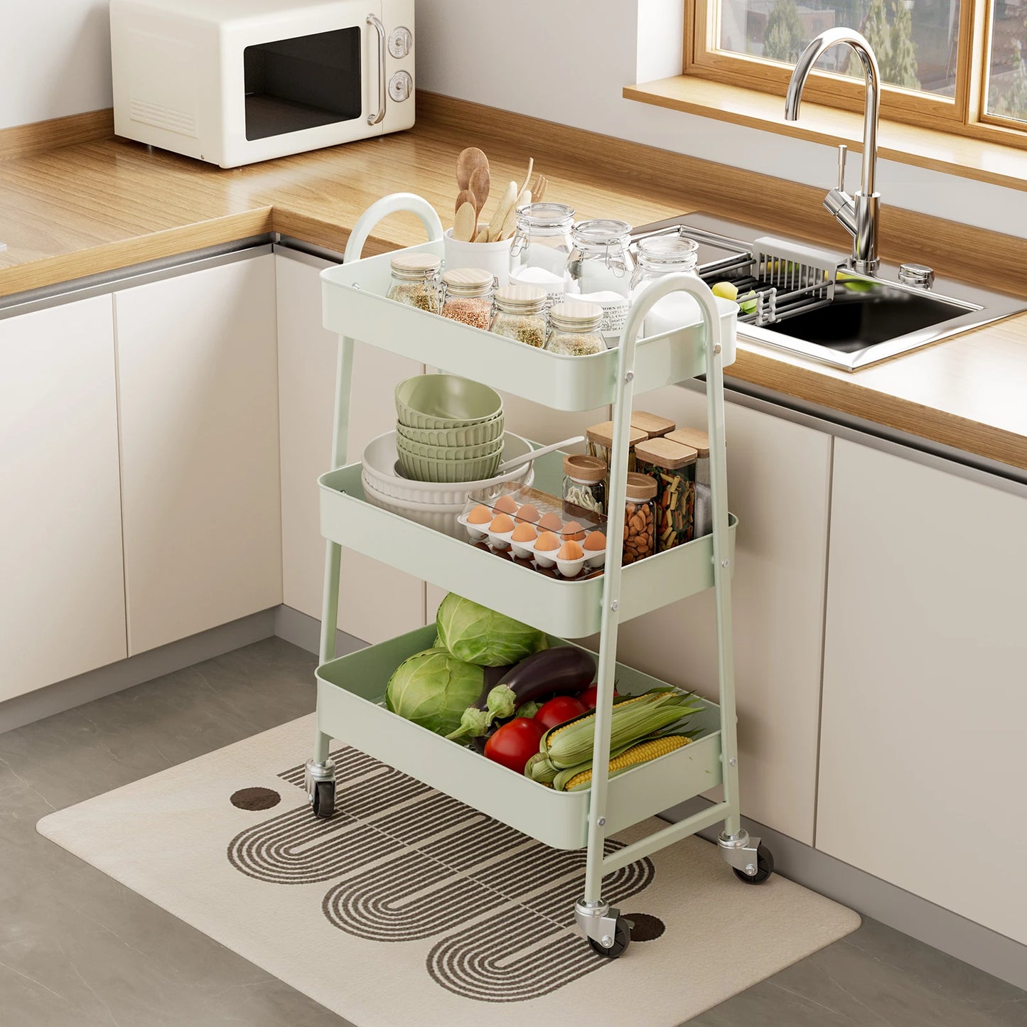 JHK 3 Tier Metal Storage Kitchen Cart with Lockable Wheels