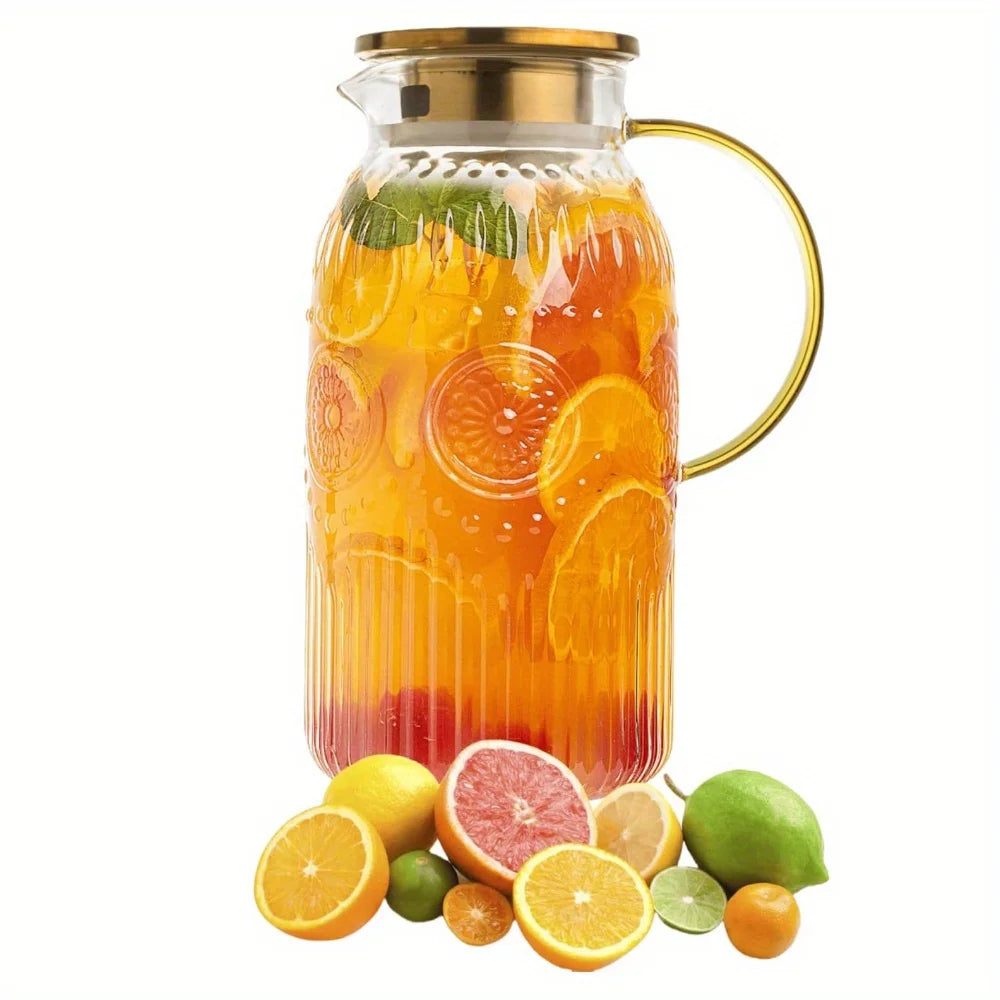 Amzcku 68oz/2 Liter Glass Pitcher with Lid - Vintage Water Jug,