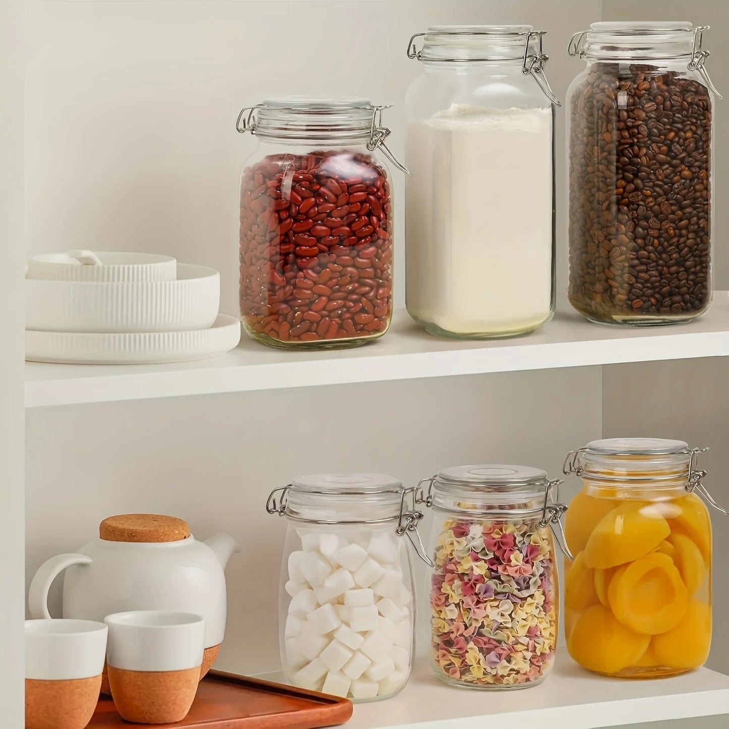 Airtight Glass Canister Set Of 3 with Lids 78oz Food Storage Jar Square -