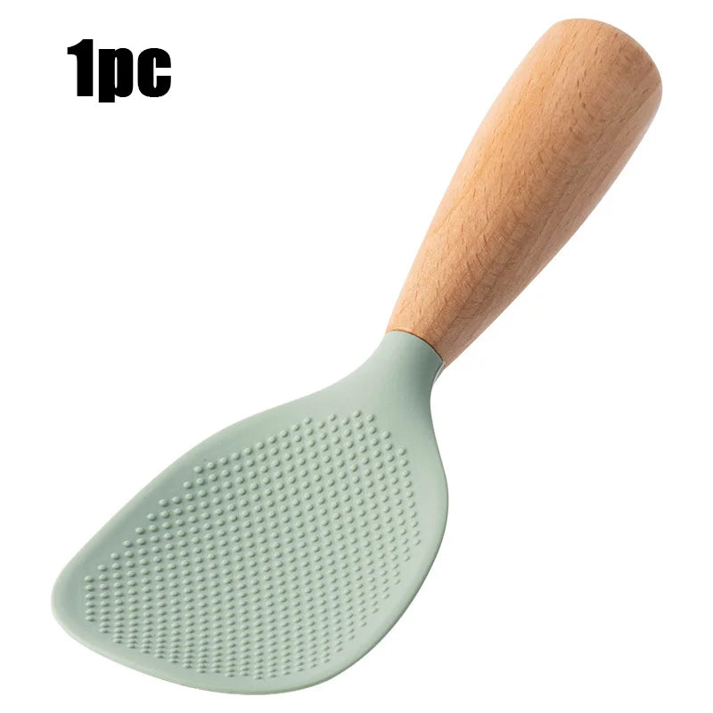 Heat-Resistant Silicone Spoon With Wooden Handle -