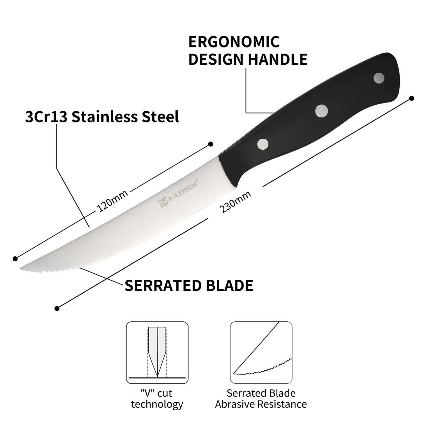 8 Pieces 5 Inch Steak Knives Set, Pointed Tip Serrated Steak Knives