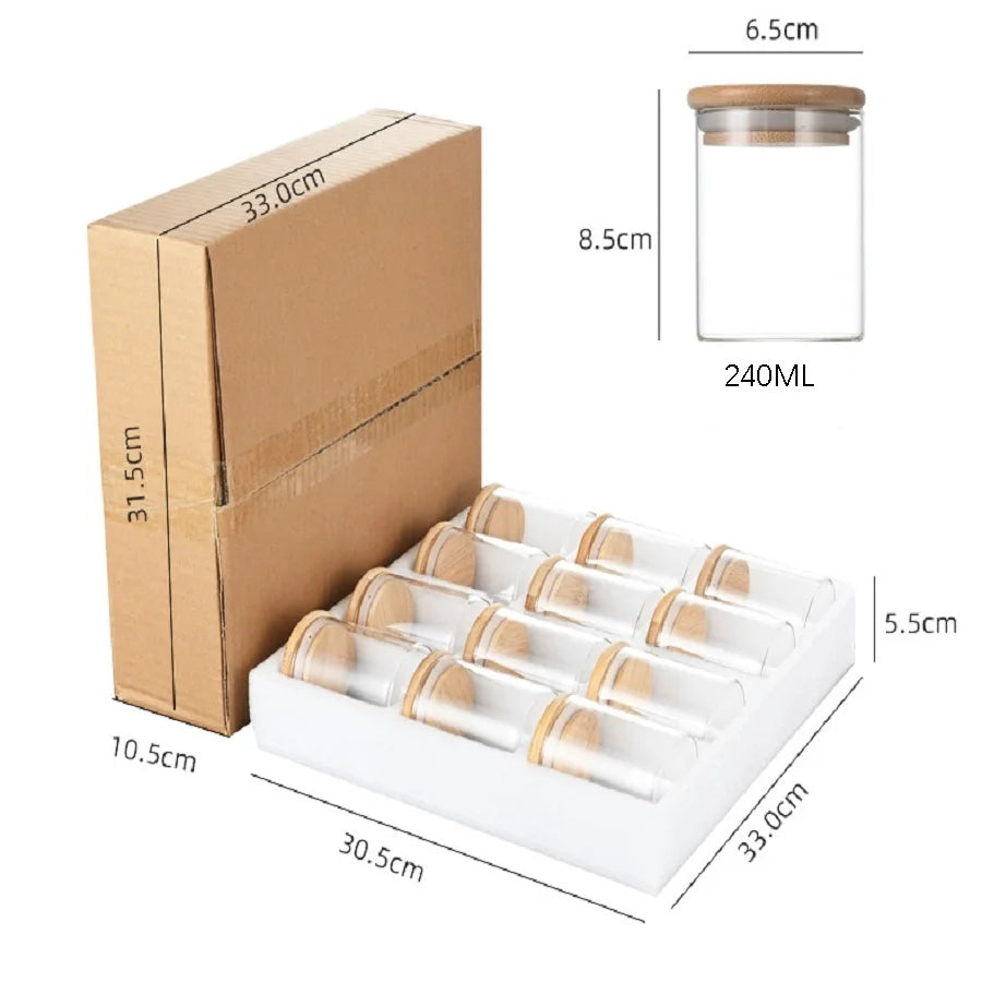 Bamboo Lid Glass Spice Jar Set Of 12,