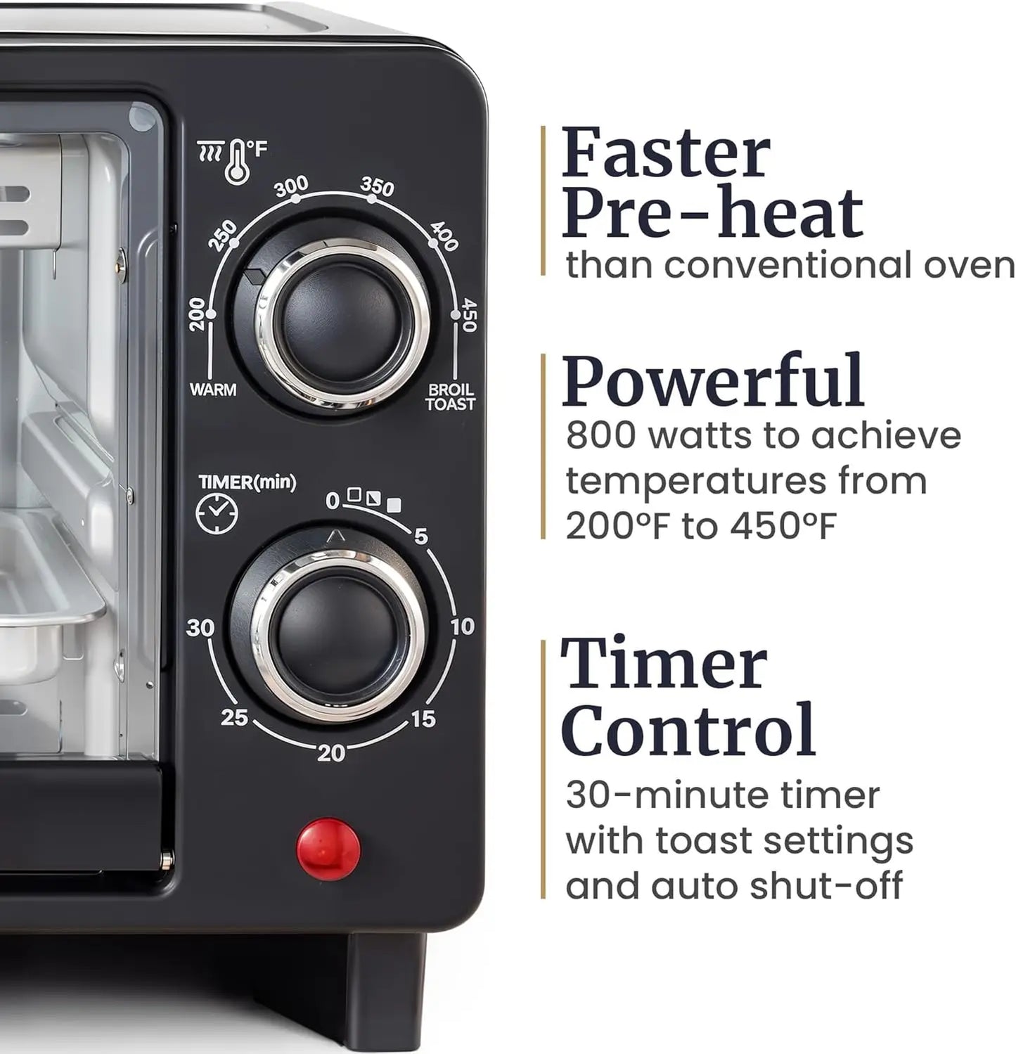 9L 4-Slice Toaster Oven with Timer, Temp Control, Baking Pan & Rack for Baking