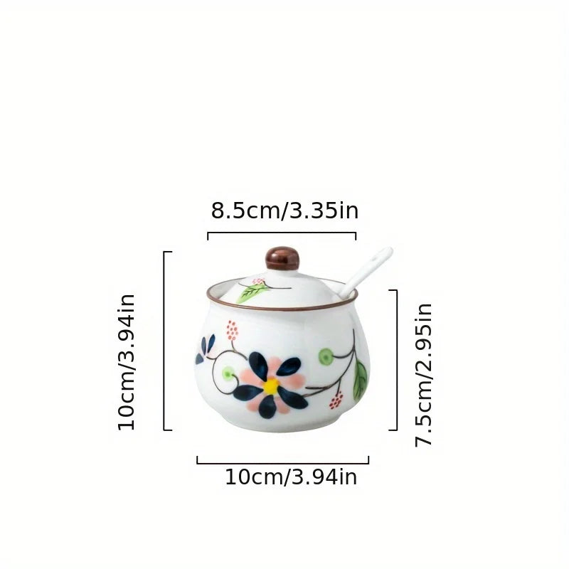 3pcs Hand-Painted Ceramic Salt & Sugar Jars Suitable Storage,