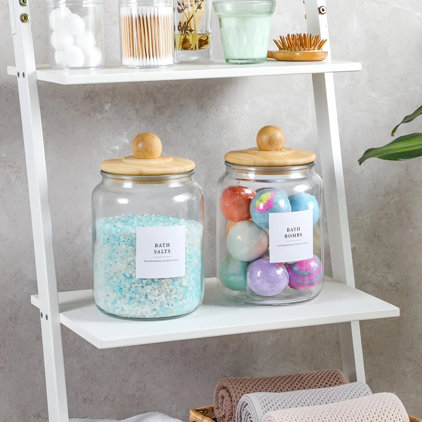 4pcs Glass Jars with Bamboo Lids & Labels - Airtight Flip-Top Half Gallon (64oz) Glass Containers for Laundry Detergent, Pods, S