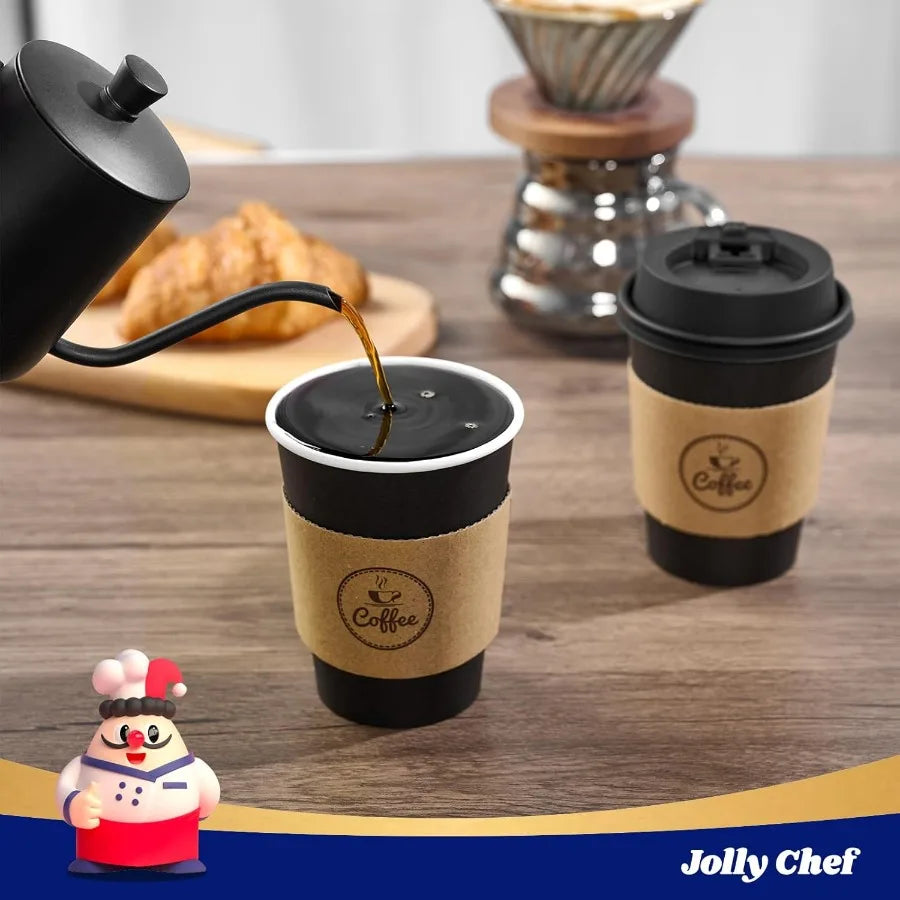 12 oz Disposable Black Hot Paper Coffee Cups