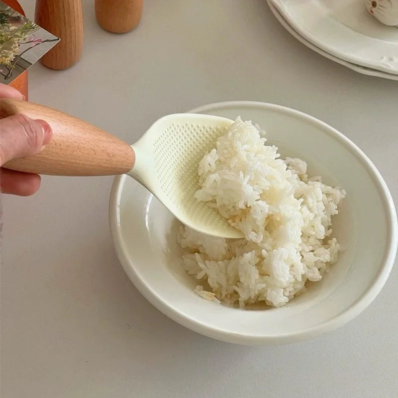 Heat-Resistant Silicone Spoon With Wooden Handle -