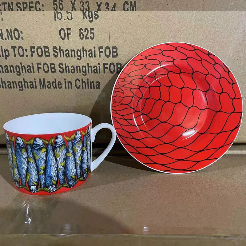 Face series bone porcelain coffee cup saucer