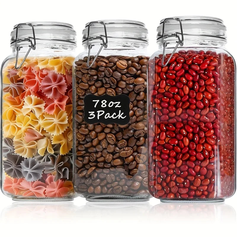 Airtight Glass Canister Set Of 3 with Lids 78oz Food Storage Jar Square -
