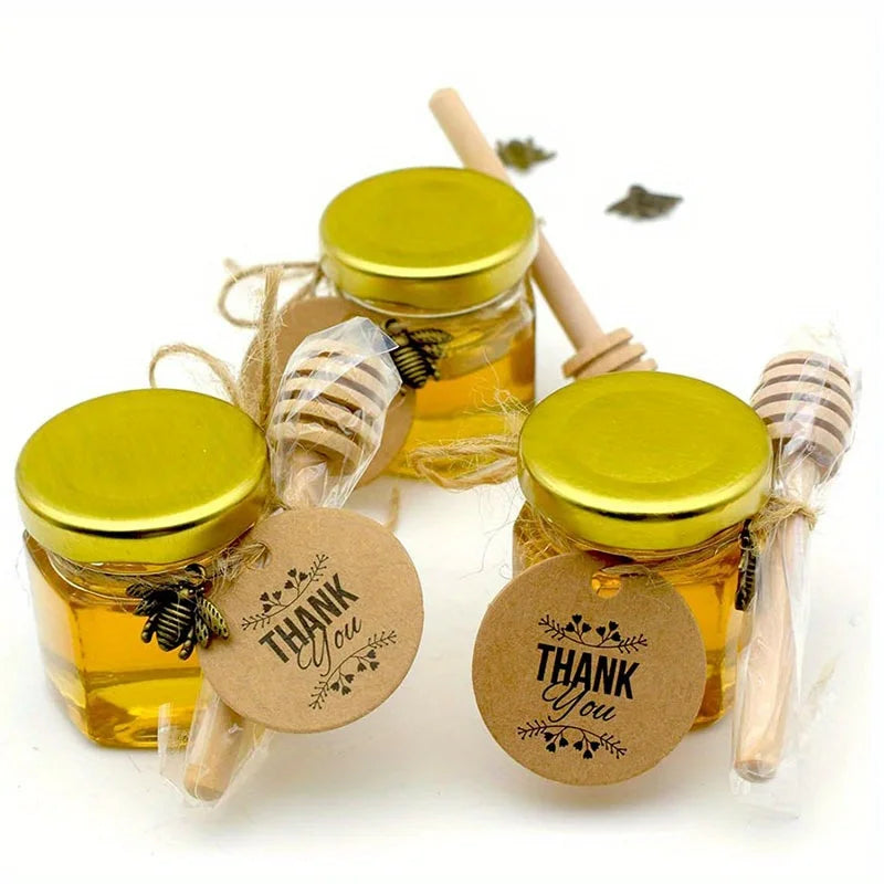 60 Pack Mini Hexagon Glass Honey Jars with Wooden Dippers-
