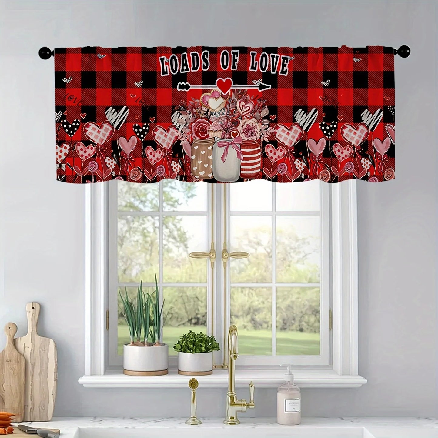 1pc Happy Valentine's Day Love Vase Print Valance