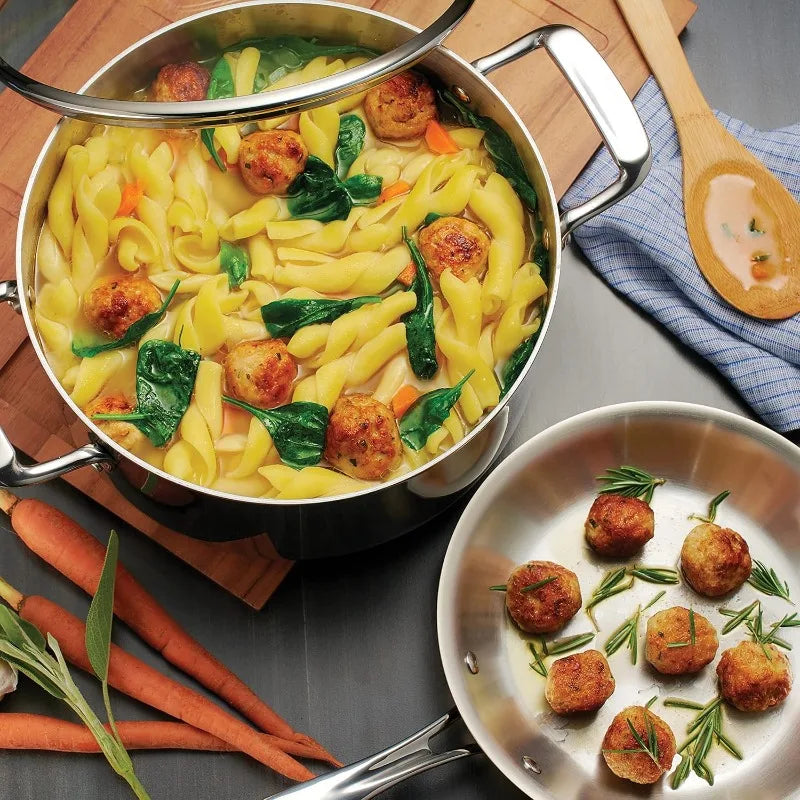 Tramontina Tri-Ply Clad Stainless Steel 14-Piece Cookware Set with Glass Lids,